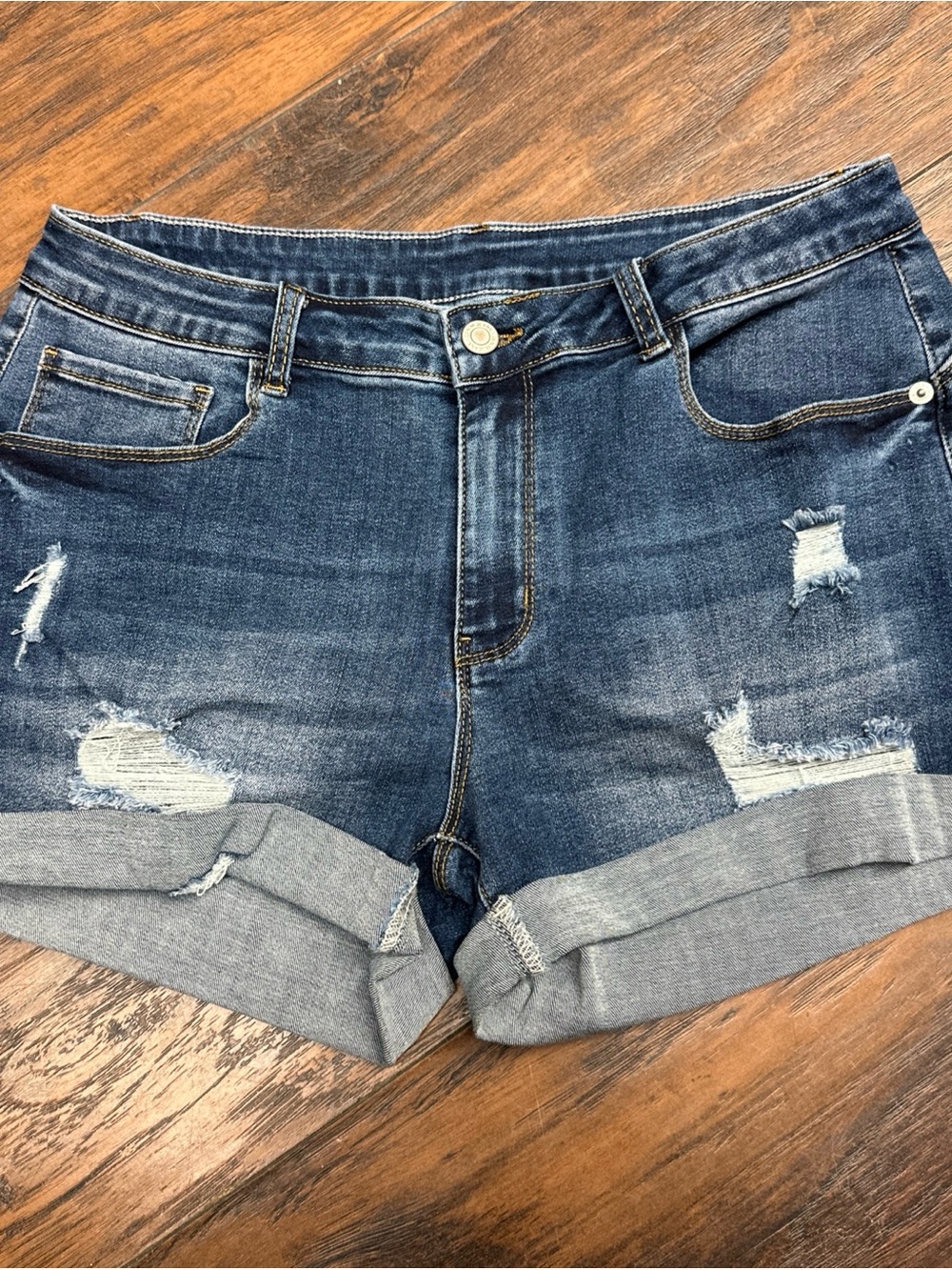 Dark Blue Denim Distressed Women’s Shorts <<<373>>>> - Picture 2 of 6